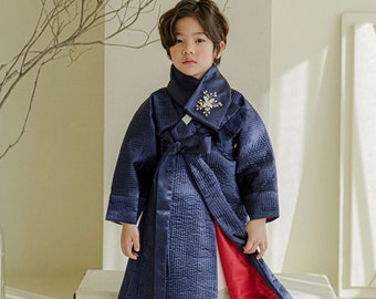 Navy Quilted Outer W/muffler, 1~10y/oBoy, Hanbok Outer, Korean 1ST Birthday Party, Dol, Hanbok Set, Korean Costume