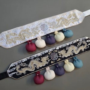 Dragon Embroidery Bell Belt, Baby Hanbok, Dol, 돌띠, Dohl, Korean Hanbok, Korean Belt