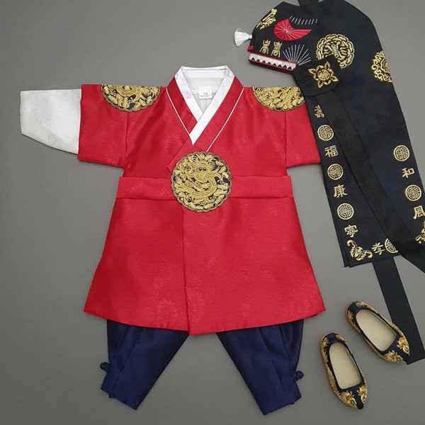 Red Luxury Prince HANBOK, Boy 100Days ~ 10Years, Korean 1ST Birthday Party, Dol Hanbok Set , Korean Traditional Dress