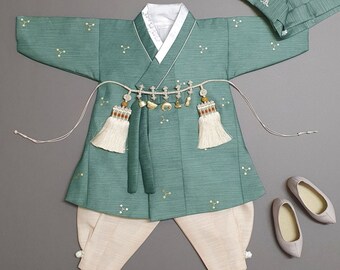 Metallic Green Baby Boy HANBOK 100days~8y/o, Korean 1ST Birthday Party, Dol Hanbok Set , Korean Traditional Dress,Korean Costume