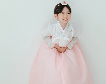 Saekdong Embroidery Peach HANBOK, 100days~10years old, Korean 1ST Birthday Party, Dol, Hanbok Set , Baby Girl Habok