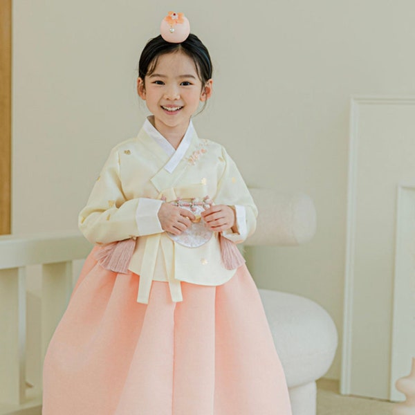 Gold Coral Girl HANBOK, 100days~9years old, Korean 1ST Birthday Party, Dol, Hanbok Set , Baby Girl Habok