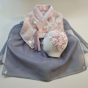 Pink Gray Dress Hanbok, 1~8Ages, Korean 1ST Birthday Party, Dol Hanbok Set ,100days, Doljanchi