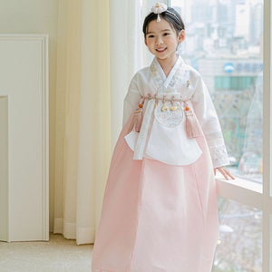 Saekdong Embroidery Peach HANBOK, 100days~10years old, Korean 1ST Birthday Party, Dol, Hanbok Set , Baby Girl Habok