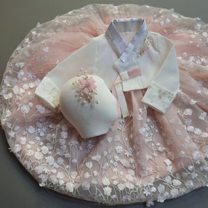 Champagne Lace Dress Hanbok, 1~10y/o Girl, Modern Hanbok, Korean 1ST Birthday Party, Dol, Hanbok Set, Korean Traditional Dress