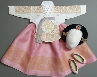 Princess Ivory/Pink Girl HANBOK 100 Days ~10Age | Korean 1ST Birthday Party, Dol Hanbok Set , Korean Traditional Dress