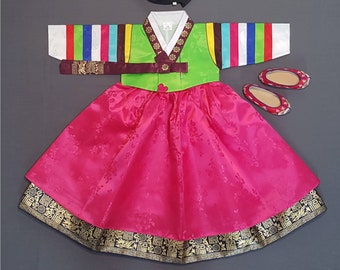 Sekdong Green/Magenta Girl HANBOK 1 years ~ 8years | Korean 1ST Birthday Party, Dol Hanbok Set , Korean Traditional Dress