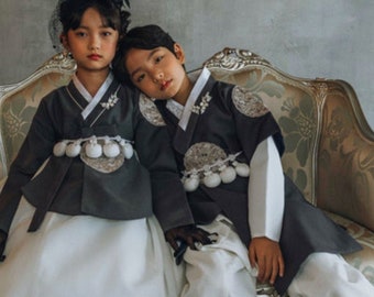 Luxury Prince Gray Hanbok, Boy 100days~10years, Korean 1ST Birthday Party, Dol, Hanbok Se , Boy Hanbok