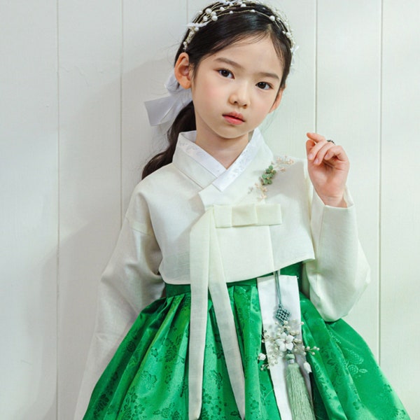 100~15 ans Heejin Hanbok vert ivoire, Fille Hanbok, Dol, Baek-il, Hanbok Set, Baby Girl Kids Hanbok, Robe coréenne