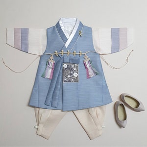 Saekdong Indie Blue Hanbok, Bebé niño 100 Días 10 Años, Dol, Vestido Tradicional Coreano, Hanbok Coreano, Coreano 100days imagen 2