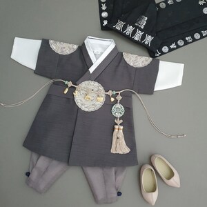 Luxury Prince Gray Hanbok, Boy 100days~1years, Korean 1ST Birthday Party, Dol, Hanbok Se , Boy Hanbok