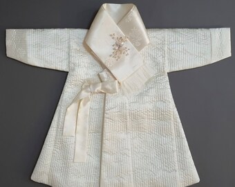 Ivory Quilted Outer W/muffler, 1~10y/oBoy, Hanbok Outer, Korean 1ST Birthday Party, Dol, Hanbok Set, Korean Costume