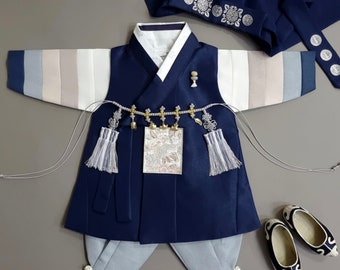 Jeongwoo Navy Saekdong Hanbok, 100days~15y/o, Boy Hanbok, Korean 1ST Birthday Party, Dol, Baek-il, Hanbok Set , Baby Hanbok