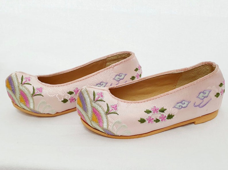 130220mm, Pink Floral Embroidery Hanbok shoes, Girl, Dol, Baby Hanbok, Dohl Korean image 1