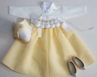 Solid Yellow Skirt Girl HANBOK, 100days~10y/o, Korean 1ST Birthday Party, Dol, Hanbok Set , Baby Girl Habok