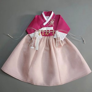 100days15y/o, Embroidery Coral HANBOK, 5 Colors Top, Korean Baby Hanbok, Dol Baek il Hanbok, Hanbok Set, Baby Girl Hanbok, Kids Hanbok image 2