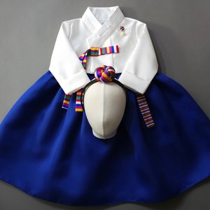 1 ~ 9 ans Hanbok bleu ruban Saekdong, hanbok pour fille, Dol, Baek-il, ensemble de hanbok, hanbok pour petite fille et enfant, robe coréenne