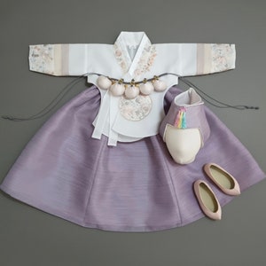 100days~15y/o Hyunji Purple Girl Hanbok, Two Designs Top, Dol, Baek-il, Hanbok Set, Baby Girl Kids Hanbok, Korean Dress