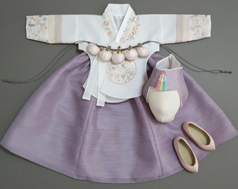 100days~15y/o Hyunji Purple Girl Hanbok, Two Designs Top, Dol, Baek-il, Hanbok Set, Baby Girl Kids Hanbok, Korean Dress