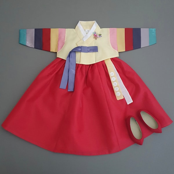 Yellow Saekdong Red Girl HANBOK, 100days~10y/o Girl, Korean 1ST Birthday Party, Dol, Hanbok Set, Baby Girl Habok, Korean