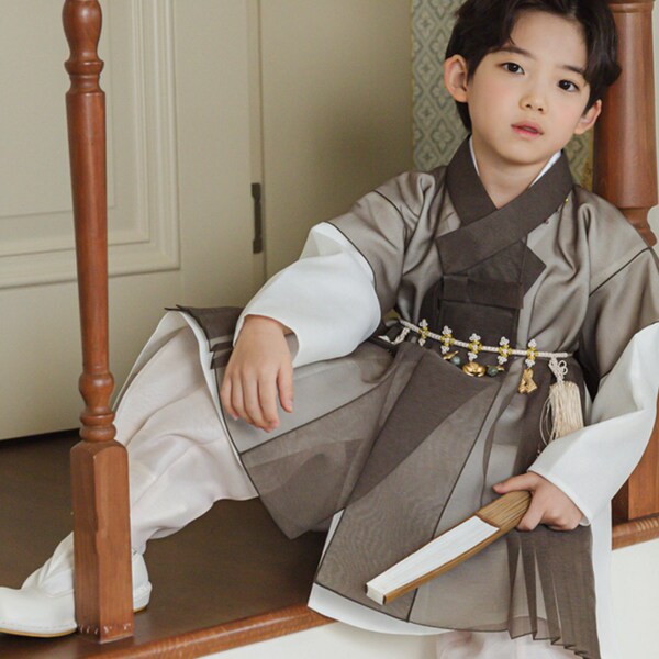 1~9y/o, 3pcs Eun Brown Green Chiffon Hanbok, Boy Hanbok, Dol, Baek-il, Hanbok Set, Baby Hanbok, Korean Dress, Korean Hanbok