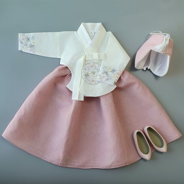 Butterfly Embroidery Pink Baby Girl HANBOK 100 Days~10Age | Korean 1ST Birthday Party, Dol Hanbok Set ,100days, Doljanchi
