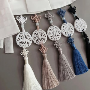 White Jade Tassel Norigae, Accessory for Hanbok, 노리개, Dol, Korean, Hanbok