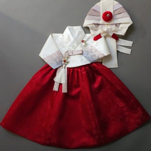 100~15y/o Yunjae Red Skirt Hanbok, Girl Hanbok, Dol, Baek-il, Hanbok Set, Baby Girl Kids Hanbok, Korean Dress