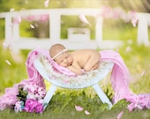 White Curved Chair Newborn Digital Backdrop, Summer and Spring Theme Flower Backdrop