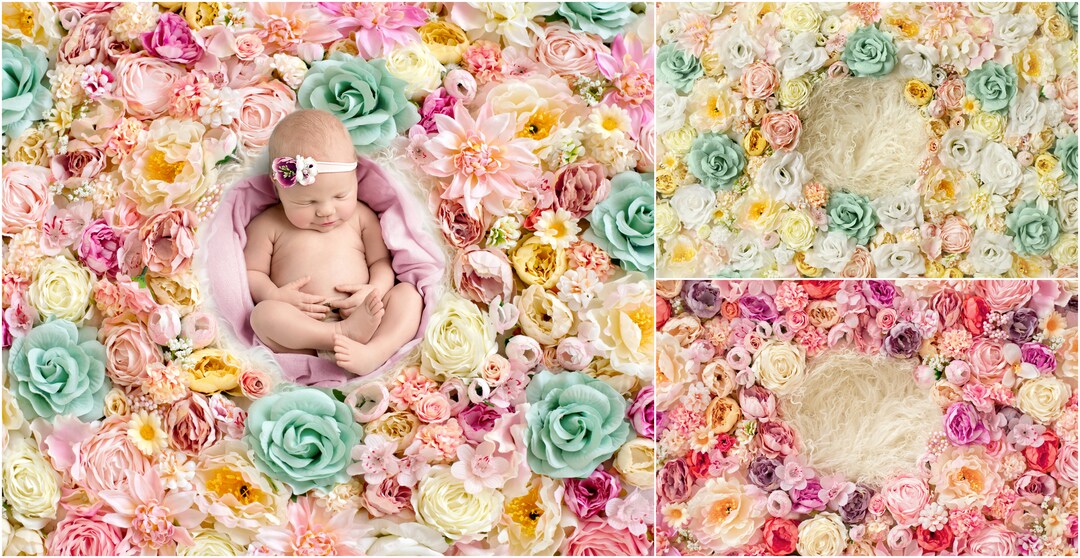 Spring Flower Wall Digital Backdrop Bundle Floral Newborn Etsy