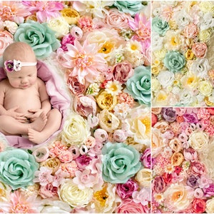 Spring Flower wall Digital Backdrop Bundle, Floral Newborn Backdrop Bundle, Natural Rose flower photography background