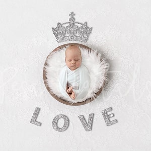 Love Sign Backdrop, Digital Backdrop, Newborn Digital Backdrop, Grey Backdrop, Newborn Backdrop, Crown Backdrop, Boy and Girl Backdrop