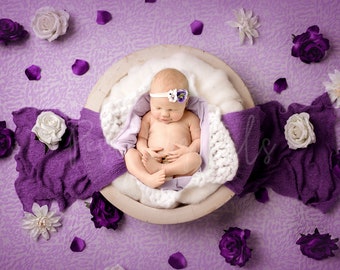 Purple and White Flower Newborn Digital Backdrop, High quality digital background for girls