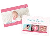 Pink newborn birth announcement template, newborn baby announcement card