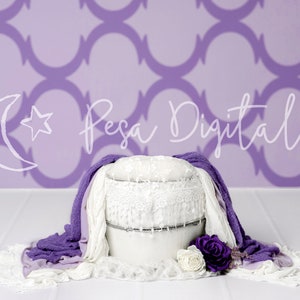 Purple theme newborn digital backdrop with white bucket image 3