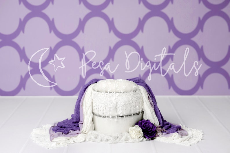 Purple theme newborn digital backdrop with white bucket image 3