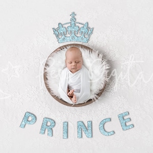 Prince Sign Backdrop, Digital Backdrop, Newborn Digital Backdrop, Blue Backdrop, Newborn Backdrop, Crown, Letters, Boy Backdrop, Prince