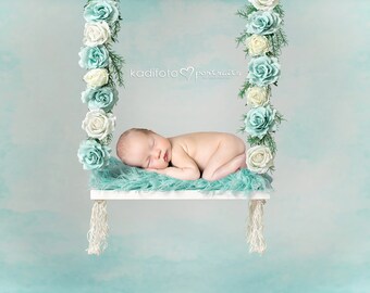 Digital newborn backdrop floral swing Mint rose swing newborn digital background Newborn photography backdrop swing Flower digital backdrop