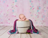 Digital Newborn Backdrop with White bucket, Purple and pink digital photography background with purple rose flowers