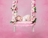 Newborn photography backdrop swing Floral swing newborn digital backdrop Pink rose swing newborn digital background  Flower digital backdrop