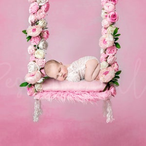 Newborn photography backdrop swing Floral swing newborn digital backdrop Pink rose swing newborn digital background  Flower digital backdrop