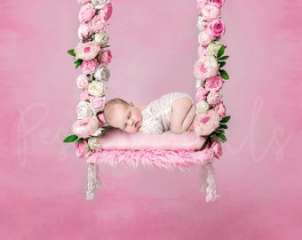 Newborn photography backdrop swing Floral swing newborn digital backdrop Pink rose swing newborn digital background  Flower digital backdrop