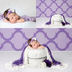 Purple theme newborn digital backdrop with white bucket image 2