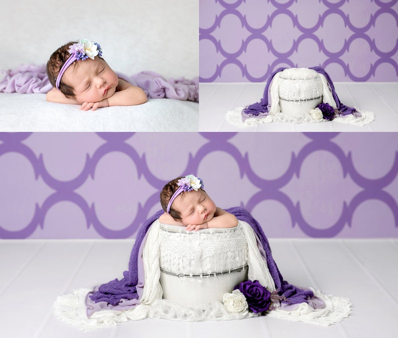 Purple theme newborn digital backdrop with white bucket image 2