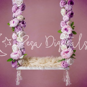 Newborn photography backdrop swing Floral newborn digital composite backdrop Purple rose swing newborn digital background Flower backdrop