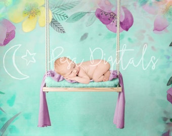 Digital newborn backdrop wooden swing Natural swing newborn digital background Newborn photography backdrop swing Flower digital backdrop