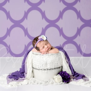 Purple theme newborn digital backdrop with white bucket image 1