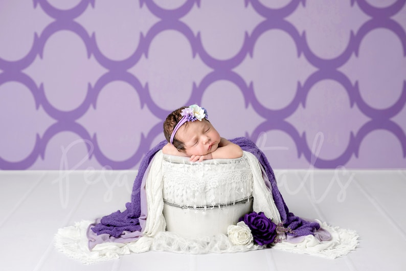 Purple theme newborn digital backdrop with white bucket image 1