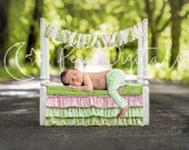 Newborn digital backdrop white wooden bed, Outdoor backdrop girl boy, Digital background natural theme, Wooden bed newborn photo prop Nature