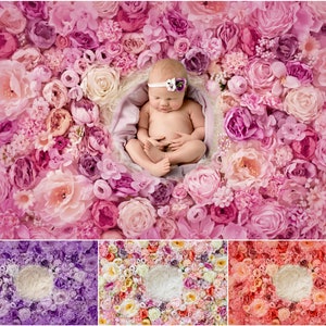 Flower wall Digital Backdrop Bundle, Floral Newborn Backdrop Bundle, Natural Rose flower photography background